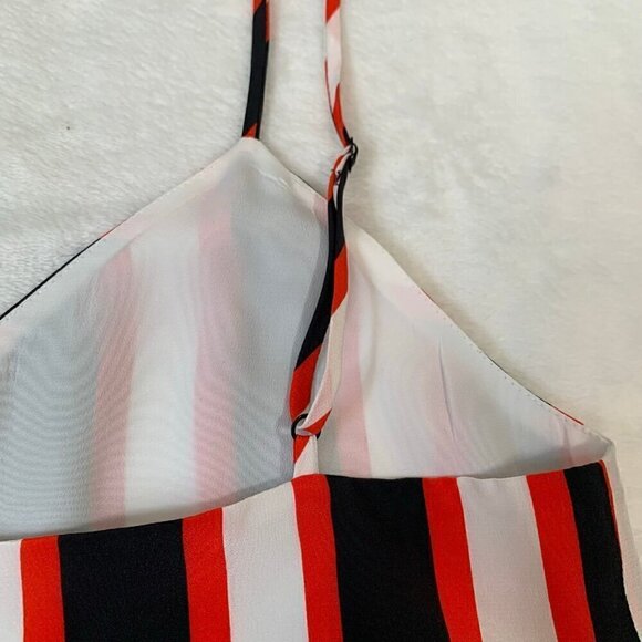 L'Agence 100% silk black white red striped strappy lined flowy tank top - Picture 7 of 9